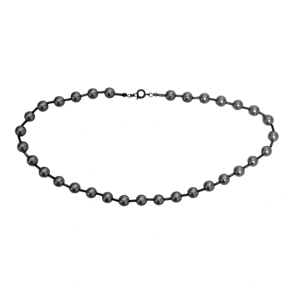 Beaded Necklace with Ring Clasp Closure Silver Women